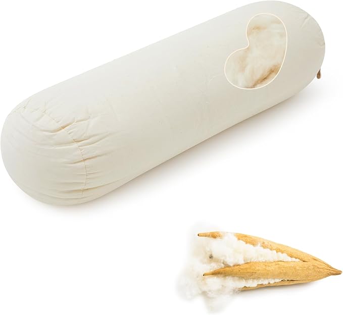Leinuosen Organic Kapok Orthopedic Roll Pillow 12"x4" – Neck, Back, Knee & Leg Support Bolster – Cervical & Lumbar Roll for Pain Relief, Spinal Alignment – Natural Filling, Adjustable for Bed & Travel