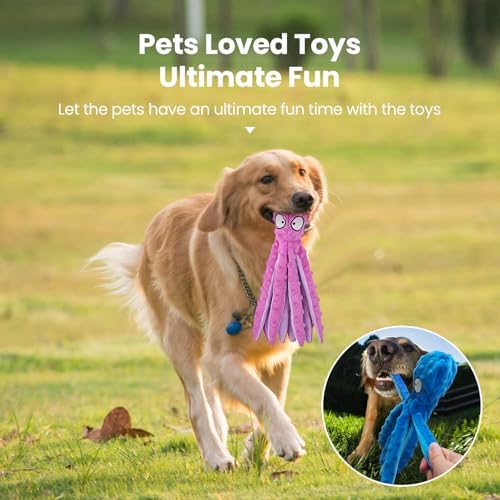 HGB Squeaky Dog Toys No Stuffing Octopus Crinkle for Large Medium Small Dog