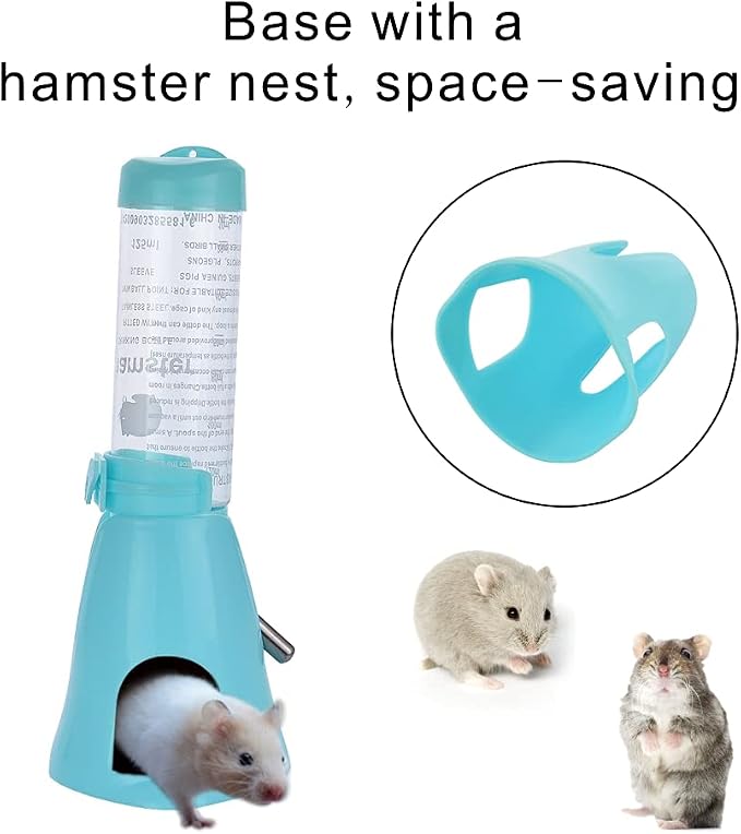 Guardians Hamster Water Bottle, Little Pet Automatic Drinking Bottle with Food Container Base Hut Hanging Water Feeding Bottles Auto Dispenser for Small Animals(125ml,Blue)
