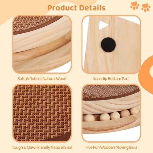 Natural Sisal Cat Scratcher with Ball, Round Kitten Scratching Pad Track and Spring Cat Toy Interactive Cat Toys for Indoor Cats Kitten Toys Enrichment Puzzle Play Exercise