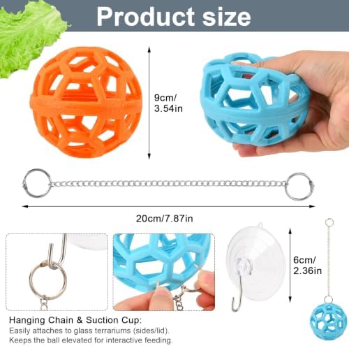 Bearded Dragon Enrichment Toys Feeder Ball, Veggie Feeder Ball & Exercise Balls Interactive Feed Toys, Greens Training Kit for Reptile Lizard Gecko, Reptile Tank Accessories