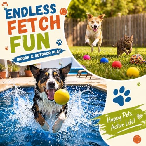 6 Pack of Rubber Dog Balls, 2.4 Inch Small Rubber Tennis Balls for Dogs Fetch Training, High Bounce and Floatable Pet Puppy Toys for Park Beach Interactive Playing