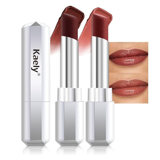 Kaely 2Pcs Honey Lipstick Tinted Lip Balm, Hydrating Shine Lipstick for Women Dry Lips, Moisturizing Nourishing Glossy Lip Gloss Stain Makeup, Sheer Lightweight, Vegan, 00+08 Raisin