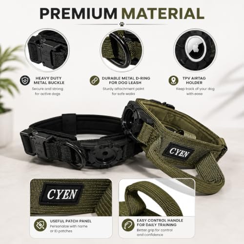 Heavy Duty Tactical Dog Collar with Tracker Pocket,Adjustable GPS Tracking Collar for Small, Medium & Large Dogs, Compatible with Compact Smart Trackers,Control Handle for Added Security