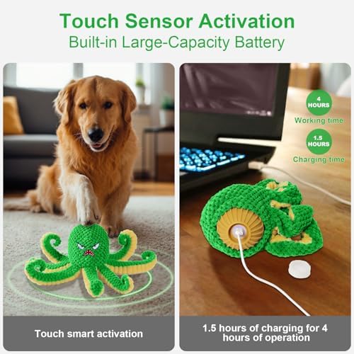 Interactive Dog Toys Octopus,Durable Automatic Jumping Dog Toy to Keep Them Busy,Squeaky Moving Tug of War Doggie Toy,USB Rechargeable,Not for Aggressive Chewers (Green) | Durable Squeaky Tug of War Dog Toy for Small/Medium/Large Dogs,USB Rechargeable,...