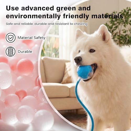 ZUAMEGUPetToy, Interactive Cat & Dog Ball Toy with Bird Sounds, Rechargeable 360° Smart Auto-Rolling Electric Pet Ball Toy (with Leash), Suitable for Indoor & Outdoor Use (Blue)