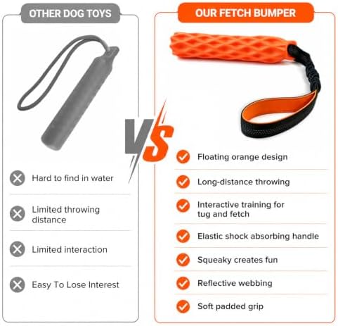 Floating Squeaky Dog Toy, Fetch Training Bumper with Reflective Rope Handle