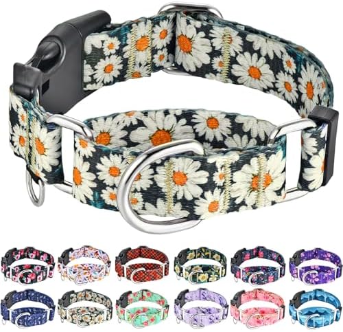 Martingale Collar for Dogs Flower Dog Collars with Quick Release Buckle Adjustable Nylon Soft Dog Collar for Large Dogs, Daisy