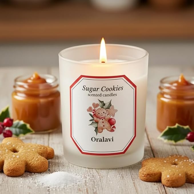 Sugar Cookies Scented Candle for Women & Men, Buttercream Frosting, Sugar Cookie Scented for Home,Non-Toxic Soy Wax,16 oz 70 Hour Long Burn Time, Sweet Christmas Candle