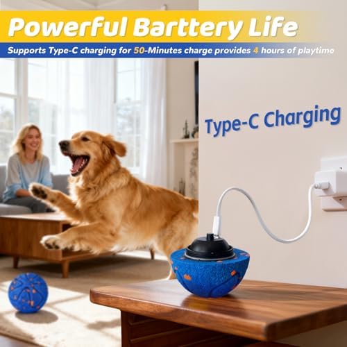 Interactive Dog Ball for Large Dogs - Dog Toys for Aggressive Chewers to Keep Them Busy, Durable E-TPU Material, 3 Play Modes Automatic Dog Balls for Medium and Large Dogs, Indoor & Outdoor