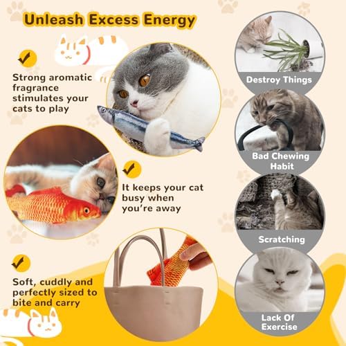 Catnip Toys 5 Pack - Simulation Fish Shape Realistic Fluffy Catnip Doll Interactive Pets Pillow Chew Bite Supplies for Cat Kitten Kitty
