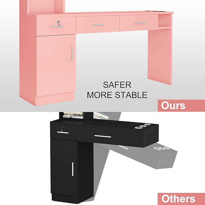Paddie Barber Salon Station Wall Mount Hair Styling Salon Equipment Set Beauty Spa Furniture Set, Lockable Left Shelf, Mirror not Included (Rose Pink)