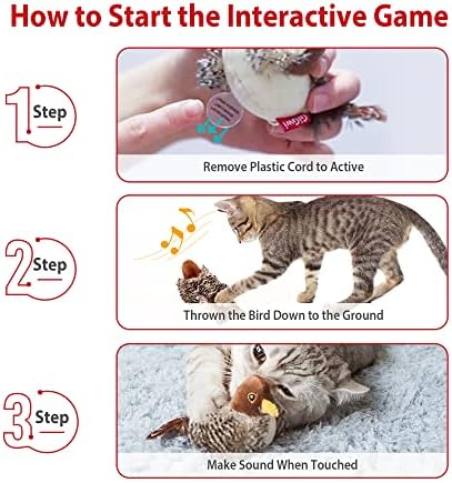 Gigwi Interactive Toy Set for Indoor Cats - 3PCS Plush Pack Including Squeaky Feather, Mouse Hunt, Chase Bird, and Chirping Cricket Toys