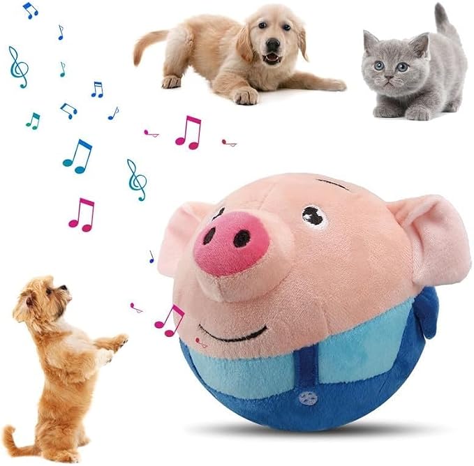 Interactive Dog Toys,Active Moving Pet Plush Toy,2026 New shaking dog ball pig dog toy Interactive Dog Ball with song Squeaky Moving Dog Ball Toy,Rechargeable Toys to Keep Them Busy Dog Toys(Blue Pig)