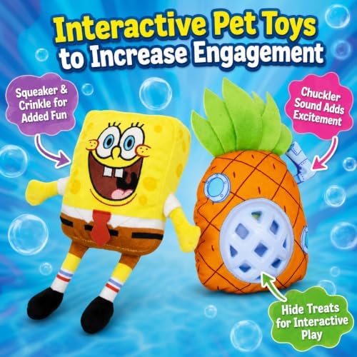 SpongeBob SquarePants, Squeaky Plush Dog Toys, Pineapple Set, 2-Pack