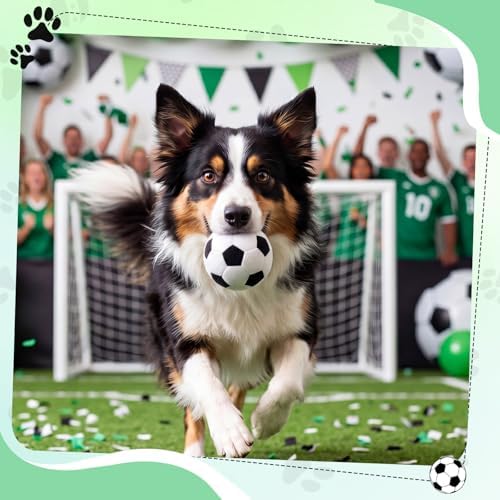 Blueweenly 6 Pcs Stuffed Soccer Ball Dog Toys, 4 Inch Squeaky Football Dog Toys, Soft Interactive Chew Indoor Outdoor Playing Supply for Small Medium Large Pet Rolling Tossing Chasing Games, White