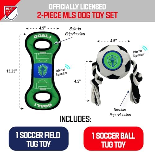 Pets First MLS Seattle Sounders FC Soccer Field Tug Toy & Soccer Ball Rope Toy Set for Dogs - Officially Licensed Interactive Squeaky Rope Fetch & Chew Toys with Team Logo