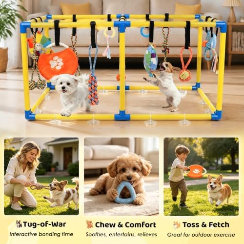 XIAPIA Puppy Play Gym with 14 Hanging Toys, Indoor Puppy Gym for Small Dogs