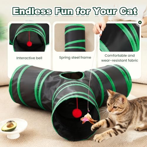 Love's cabin Cat Tunnel for Indoor Cats, 3-Way Collapsible Play Tunnel