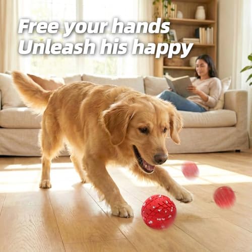 Diman Interactive Dog Balls Toys: 3.2 inch Automatic Moving Dog Toys, Red