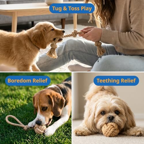 Dog Rope Toys for Small Dogs, 3 Pcs Puppy Teething & Natural Hemp Rope Toys