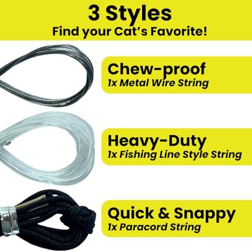 Cat Toy String Replacement 3-Pack - Chew Proof Metal Wire, Cat Wand String Replacement Variety Pack, Official Cat Toy Refill Strings for Forever Stick Cat Toy Wand, Transparent Fishing Line Nylon Cord