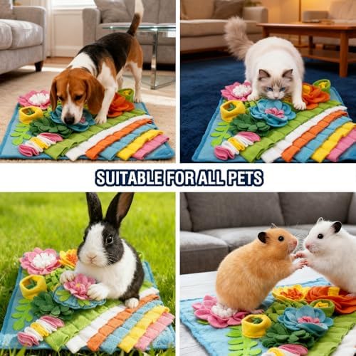Snuffle Mat for Dogs, Sniff Mat for Cats Puppies Rabbits, 15.4''×15.4''