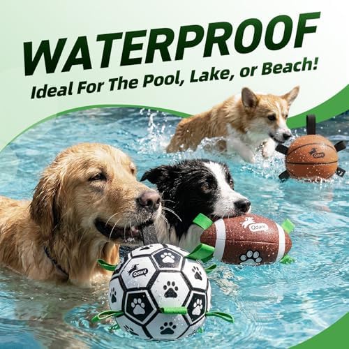QDAN Dog Soccer Ball Football Basketball Set - 3 PCS Dog Balls with Strap for Tug of War, Soccer Ball Football Toys for Small Medium Large Dogs, Herding Ball for Dogs, Dog Birthday Toy