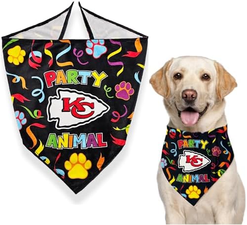 NFL Kansas City Chiefs Pet Birthday Bandana, NFL Dog Birthday Party Set and Costume, Licensed Dog & Cat Birthday Party Scarf, Football Team Pet Outfit, Puppy Bday Accessory, Size Small/Medium