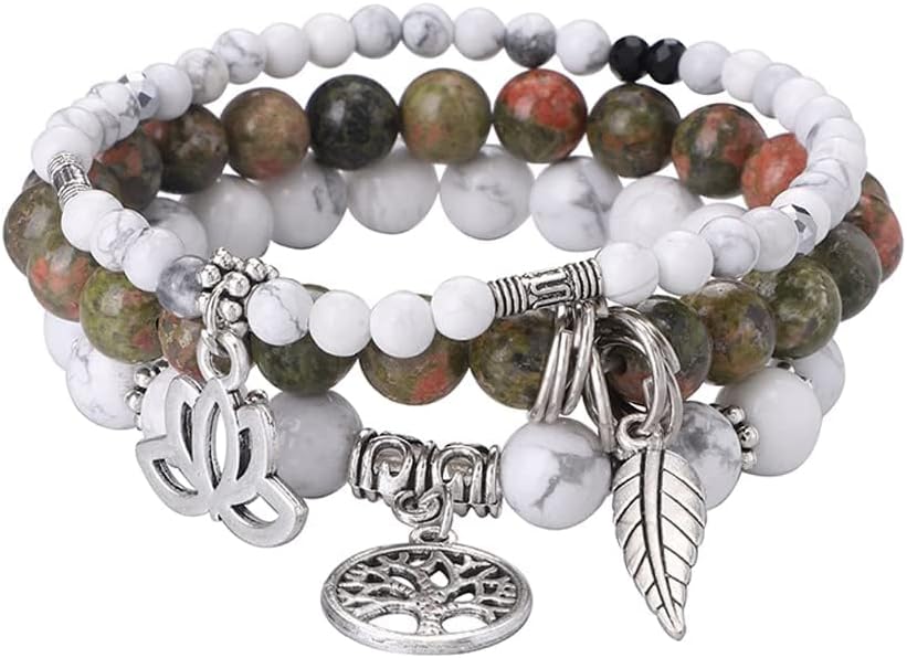 UEUC Tree of Life Yoga Healing Stone Bracelets,Multilayer Lotus Chakra Stone Reiki Bracelet Sets,Anxiety Crystal Natural Stone,for Women Stress Relief