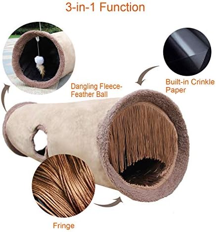 Petest Collapsible Cat Tunnel Pet Play Tube Crinkle Tunnel with Cat Toys，Length 35" Diameter 9.7"