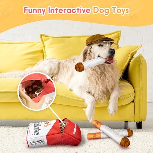 Funny Cigarette Dog Toys 3-Pack Squeaky Plush Toy for Medium Large Dogs