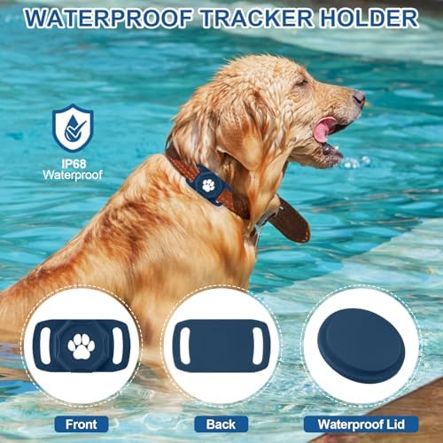 Smart Pet Tracker for Collar - Dog Tracker Pet Location Tracker with Holder | Real-Time Location, No Monthly Fee/ SIM Card, Work with IOS & Android, Ultra-Slim, IP68 Waterproof Holder Holder, Blue