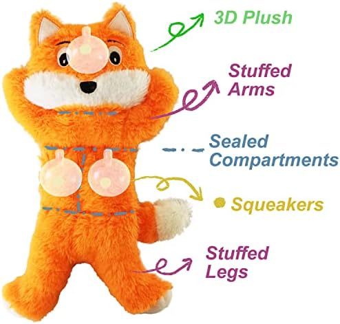 Jalousie 5 Pack 12'' Dog Toys Assortment - Plush Squeaky Toys for Medium to Large Breeds - Raccoon, Elk, Hippo, Fox, Sloth