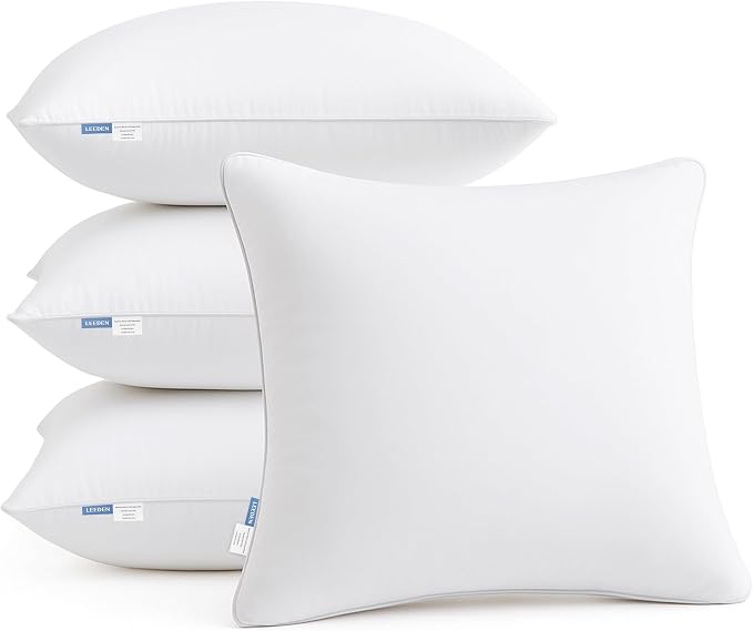 Leeden 20 x 20 Pillow Inserts (Set of 4) - Throw Pillow Inserts with 100% Cotton Cover - 20 Inch Square Interior Sofa Pillow Inserts - Decorative Pillow Insert Pair - White Couch Pillow