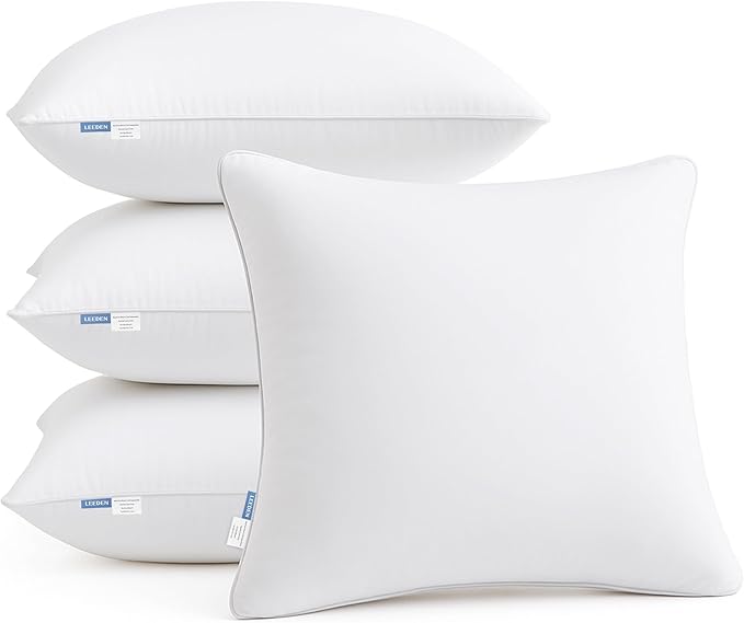 Leeden 22 x 22 Pillow Inserts (Set of 4) - Throw Pillow Inserts with 100% Cotton Cover - 22 Inch Square Interior Sofa Pillow Inserts - Decorative Pillow Insert Pair - White Couch Pillow