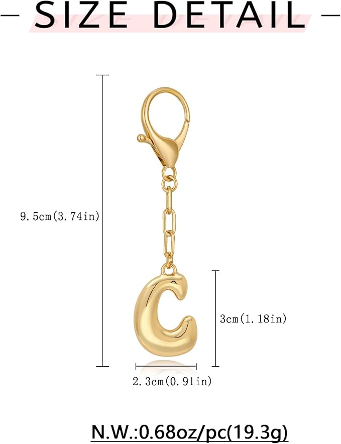 WOWORAMA Initial Letter Keychain for Women Chunky Gold Bubble Letter Bag Charm Purse Charm Personalized Keyrings Accessories