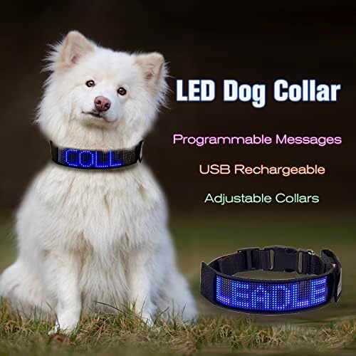 Leadleds Programmable Dog Collar Flashing Light Up Rechargeable Pet Dog Safety Collar Glow in The Dark Light-up Neck Loop - Blue LED