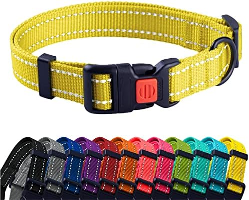 Reflective Dog Collar, Quick-Release Buckle (Yellow, 12-16 Inch)