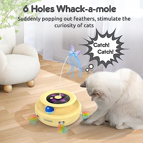 ORSDA Cat Toy, 3-in-1 Automatic Interactive Electronic Moving Ambush Feather, Fluttering Butterfly, Track Balls, USB Rechargeable Powered Smart Indoor Exercise Kicker