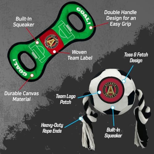 Pets First MLS Atlanta United Soccer Field Tug Toy & Soccer Ball Rope Toy Set for Dogs - Officially Licensed Interactive Squeaky Rope Fetch & Chew Toys with Team Logo