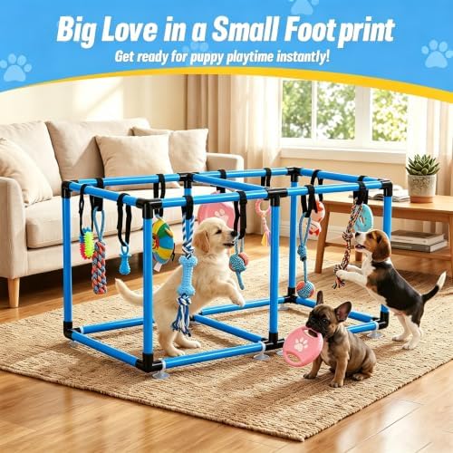 Blue Puppy Play Gym with 12 Hanging Toys (Blue)