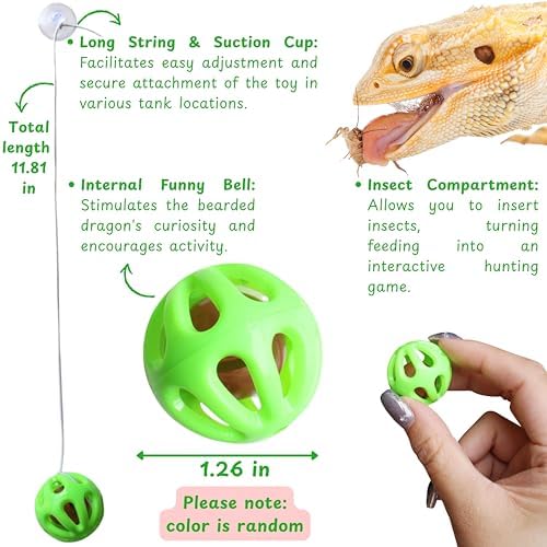 Bearded Dragon Enrichment Toys Feeder Ball, Interactive Feed Toys Bells Exercise Ball for Reptile Lizard Gecko Small Animals, Bearded Dragon Tank Accessories, Reptile Tank Accessories (Yellow)