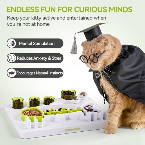 ALL FOR PAWS Interactive Cat Puzzle Feeder with 3 Catnip Balls – Slow Feeder Treat Dispenser Puzzle Toy for Indoor Cats, Mental Stimulation Digger Modules