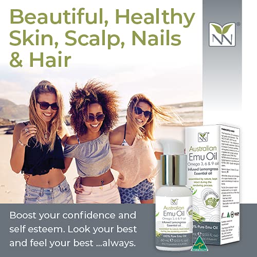 Y Not Natural Pure Emu Oil - Organic Moisture for Face, Body, Hair, Scalp & Nails - Rich in Omega 3-6-9, Vitamins & Essential Minerals - Australian Emu Oil (60ml) 2.03 fl oz - Lemongrass