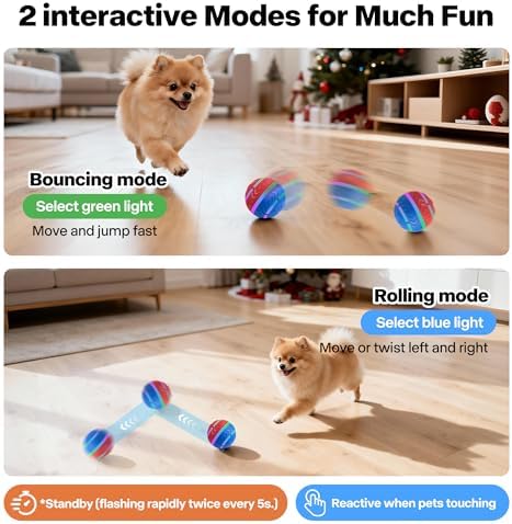 Pet Prime Interactive Dog Ball,Automatic Self Moving Dog Toys to Keep Them Busy,Rechargeable Motion Activated Rolling Ball with Lights for Small Medium and Large Dogs,2 Modes for Fun