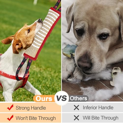 ToLanbbt Dog Tug Toy Dog Bite Jute Pillow Pull Toy with 2 Strong Handles Perfect for Tug of War, Puppy Interactive Play, Tear Resistant Bite Training Toys for Small Medium Large Dogs (Red Footprint)