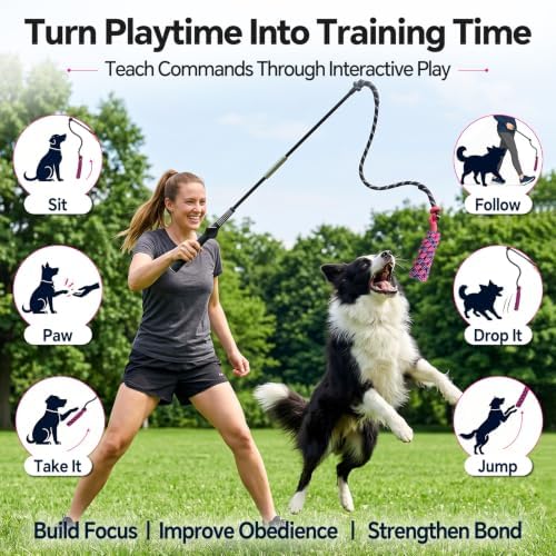 FOXMM Flirt Pole for Dogs, Interactive Dog Toys for Large Medium Small Dogs