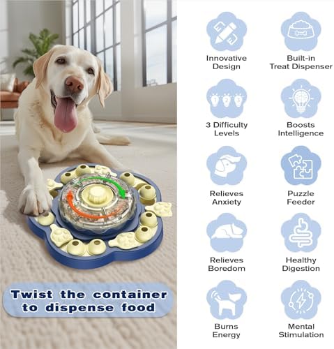 KADTC Dog Puzzle Toy Level 3 in 1, Spinning Dog Toy, Interactive Treat Dispenser & Slow Feeder for Boredom Buster & Brain Stimulation, Suitable for Small/Medium/Large Dogs