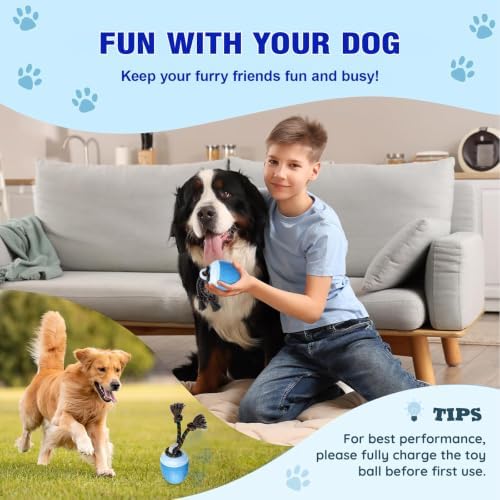 Smart Interactive Dog Toy Ball, Dog Enrichment Toys, Dog Barking Ball, E-TPU Material, Electric Automatic Moving and Rolling Dog Toy with Rope for Small, Medium, Large Dogs Boredom